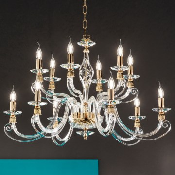Ondaluce - Lampadario con catena 1306 12xE14/10W/230V Ø 100 cm dorato/trasparente