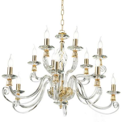 Ondaluce - Lampadario con catena 1306 12xE14/10W/230V Ø 100 cm dorato/trasparente