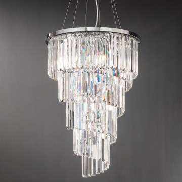 Ondaluce - Lampadario in cristallo sospeso con cavo ALEXANDER 10xE14/10W/230V Ø 50 cm cromo lucido/cristalli trasparenti