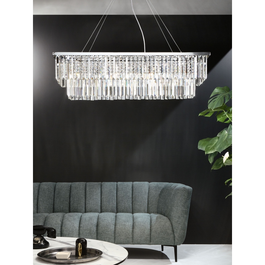 Ondaluce - Lampadario in cristallo sospeso con cavo DAIQUIRI 8xE14/10W/230V finitura cromo lucido