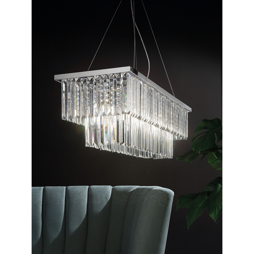 Ondaluce - Lampadario in cristallo sospeso con cavo DAIQUIRI 8xE14/10W/230V finitura cromo lucido