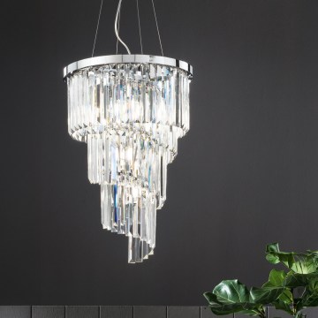Ondaluce - Lampadario in cristallo sospeso su cavo ALEXANDER 7xE14/10W/230V, diametro 40 cm, cromo lucido/cristallo trasparente