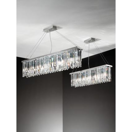 Ondaluce - Lampadario in cristallo sospeso su cavo BATIDA 8xE14/10W/230V cromo lucido/cristallo trasparente