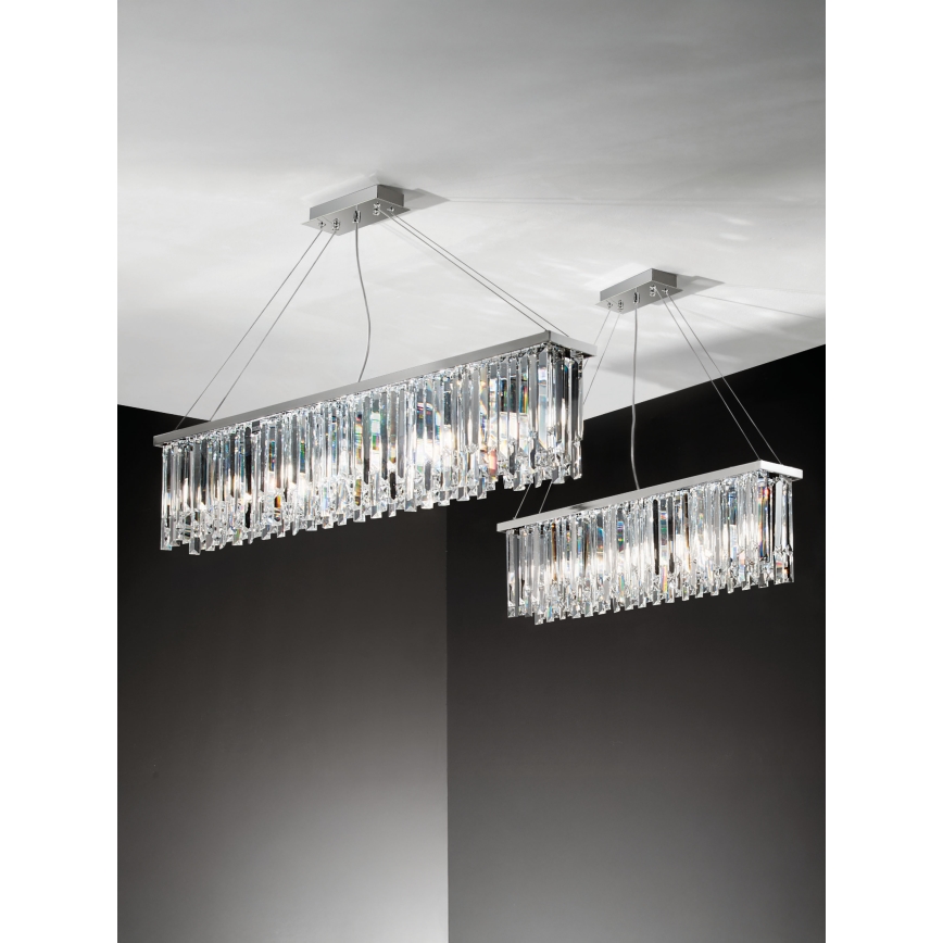Ondaluce - Lampadario in cristallo sospeso su cavo BATIDA 8xE14/10W/230V cromo lucido/cristallo trasparente
