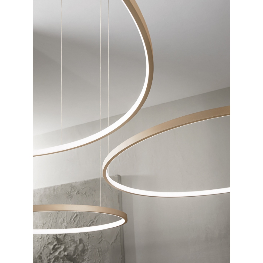 Ondaluce - Lampadario LED dimmerabile a sospensione con cavo SOEL LED/38W/230V Ø 80 cm, finitura oro