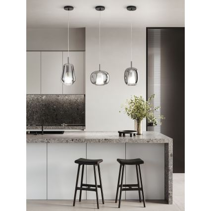 Ondaluce - Lampadario sospeso a cavo THELMA 1xE27/15W/230V Ø 19 cm nero/grigio fumé