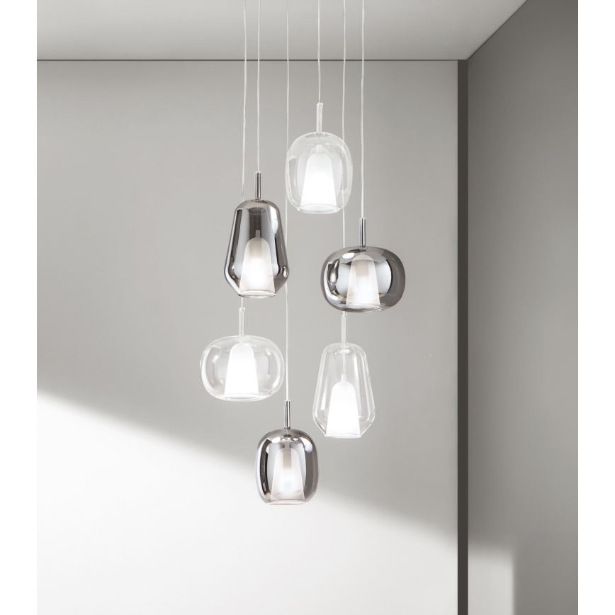 Ondaluce - Lampadario sospeso a cavo THELMA 1xE27/15W/230V Ø 19 cm nero/grigio fumé