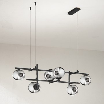 Ondaluce - Lampadario sospeso su cavo JEWEL 6xE14/10W/230V nero fumé