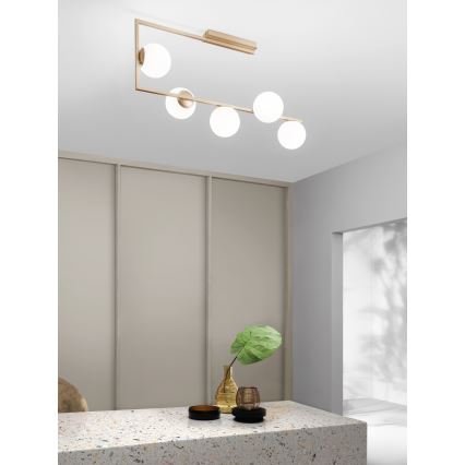 Ondaluce - Lampadario su asta MONILE 5xE14/10W/230V oro/bianco