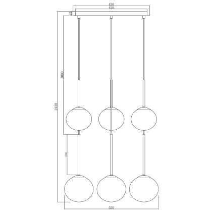 Ondaluce - Lampadario su cavo JEWEL 6xE14/10W/230V Ø 55 cm nero/nero fumé