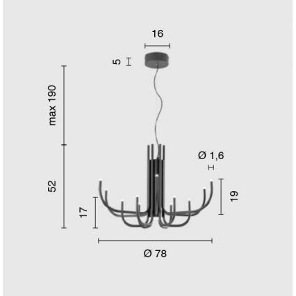 Ondaluce - Lustre LED dimmable sur câble NOUVEAU LED/35W/230V Ø 78 cm noir
