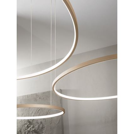 Ondaluce - Lustre LED dimmable sur câble SOEL LED 28 W / 230 V + LED 38 W Ø 80/60 cm doré