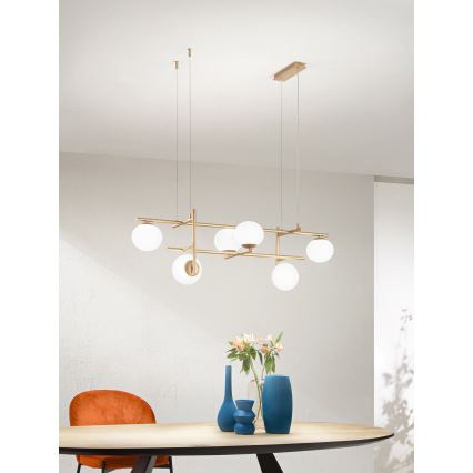 Ondaluce - Lustre sur câble JEWEL 6xE14/10W/230V doré/blanc
