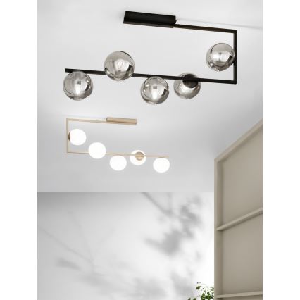 Ondaluce - Lustre sur tige MONILE 5xE14/10W/230V noir/noir fumé