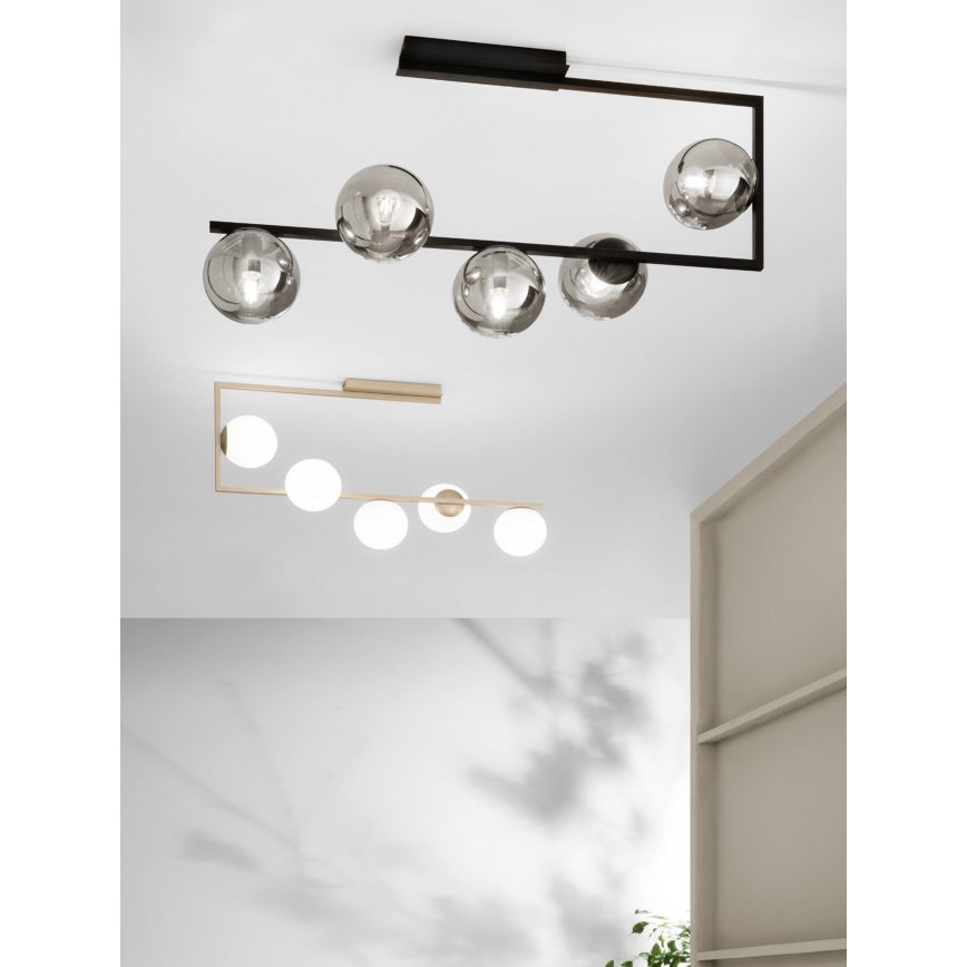 Ondaluce - Lustre sur tige MONILE 5xE14/10W/230V noir/noir fumé