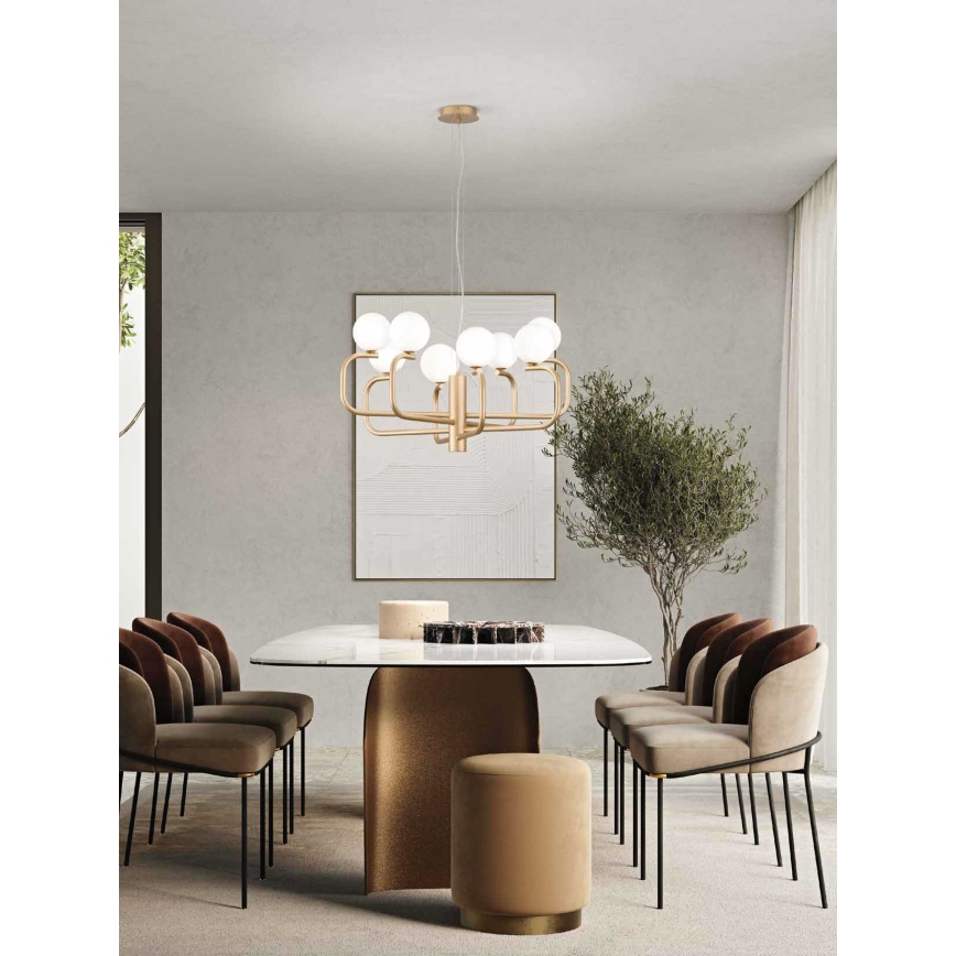 Ondaluce - Pendelleuchte an Kabel JEPPY 8xG9/7W/230V Ø 78,5 cm Gold/Weiß