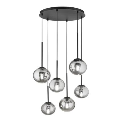 Ondaluce - Pendelleuchte an Kabel JEWEL 6xE14/10W/230V Ø 55 cm schwarz/rauchschwarz