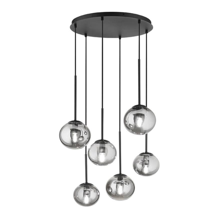 Ondaluce - Pendelleuchte an Kabel JEWEL 6xE14/10W/230V Ø 55 cm schwarz/rauchschwarz