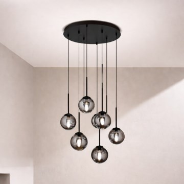 Ondaluce - Pendelleuchte an Kabel JEWEL 8xE14/10W/230V Ø 70 cm rauchschwarz