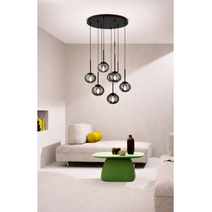 Ondaluce - Pendelleuchte an Kabel JEWEL 8xE14/10W/230V Ø 70 cm rauchschwarz