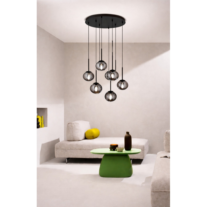 Ondaluce - Pendelleuchte an Kabel JEWEL 8xE14/10W/230V Ø 70 cm rauchschwarz