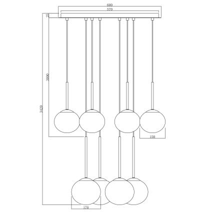 Ondaluce - Pendelleuchte an Kabel JEWEL 8xE14/10W/230V Ø 70 cm rauchschwarz