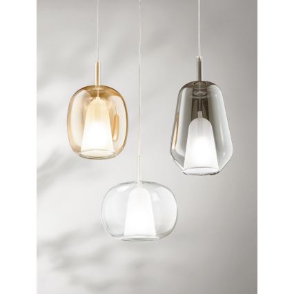 Ondaluce - Pendelleuchte an Kabel THELMA 1xE27/15W/230V Ø 19,5 cm Gold/rauchiges Beige