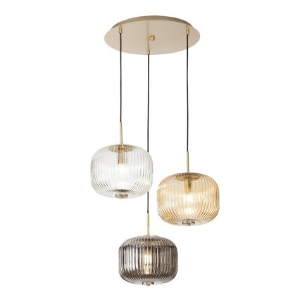 Ondaluce - Pendelleuchte an Kabel ODETTE, 3xE14/10W/230V, Ø 43 cm, gold/rauchfarben, mehrfarbig