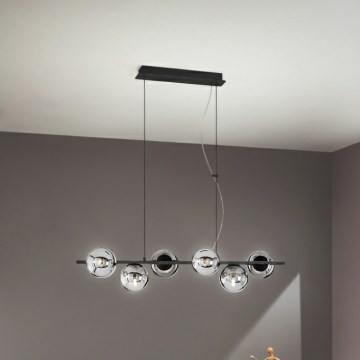 Ondaluce - Suspension à câble MONILE 6xE14/10W/230V noir/noir fumé