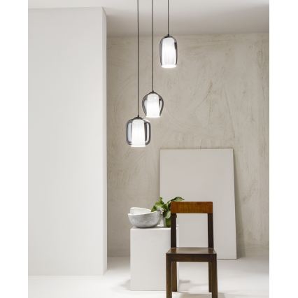 Ondaluce - Suspension sur câble BONNIE 1xE27/15W/230V Ø 15,5 cm noir/noir fumé