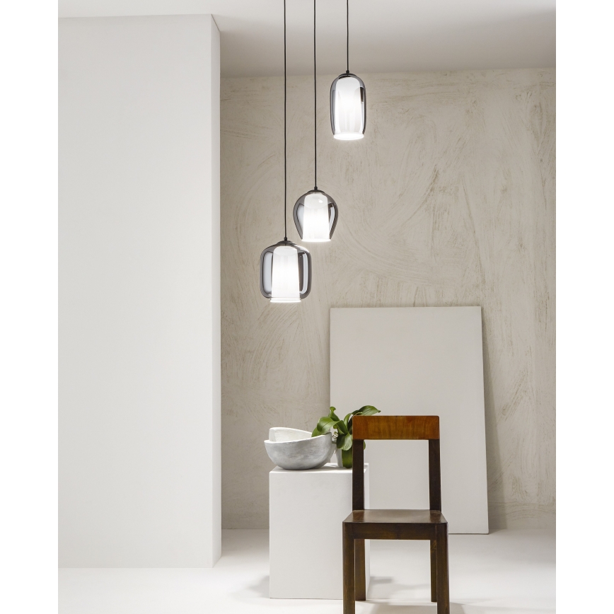 Ondaluce - Suspension sur câble BONNIE 1xE27/15W/230V Ø 15,5 cm noir/noir fumé