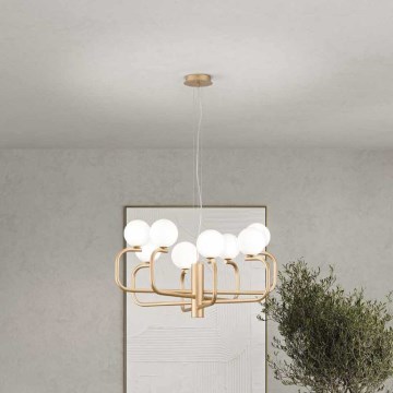 Ondaluce - Suspension sur câble JEPPY 8xG9/7W/230V diam. 78,5 cm doré/blanc