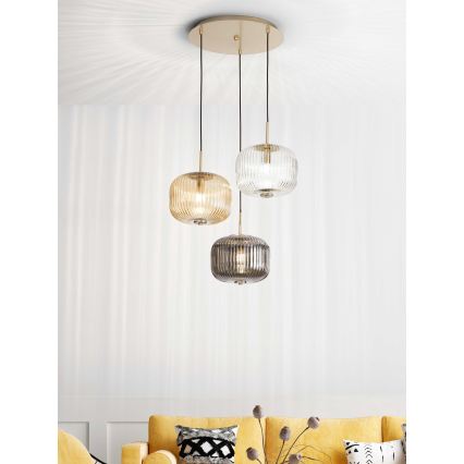 Ondaluce - Suspension sur câble ODETTE 3xE14/10W/230V Ø 43 cm doré/fumé multicolore