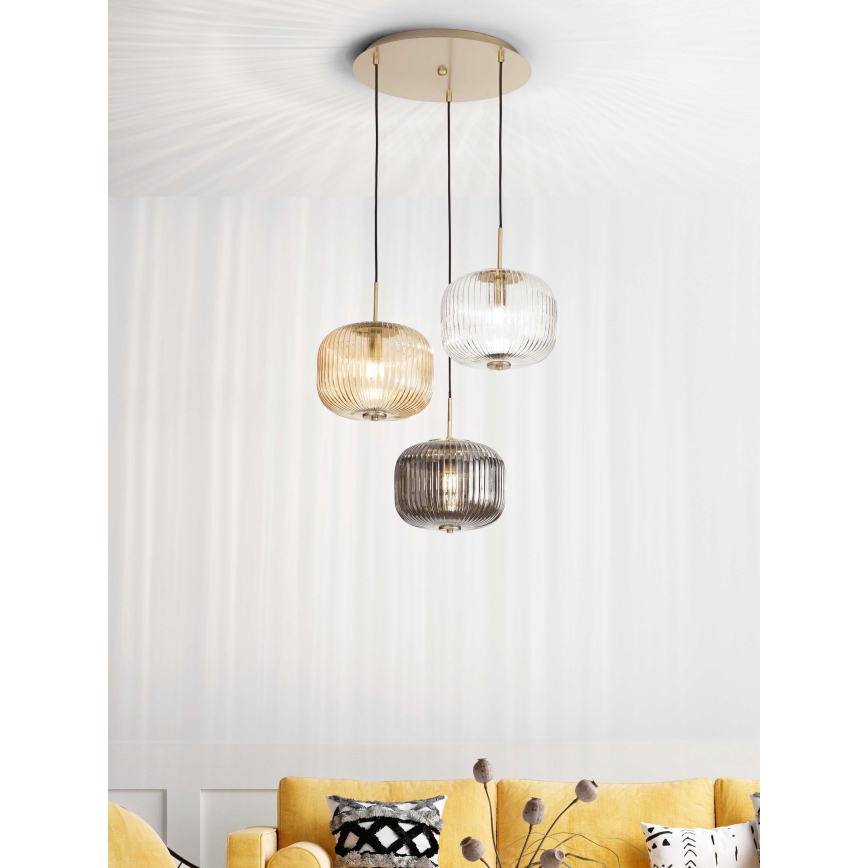 Ondaluce - Suspension sur câble ODETTE 3xE14/10W/230V Ø 43 cm doré/fumé multicolore