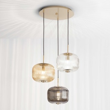 Ondaluce - Suspension sur câble ODETTE 3xE14/10W/230V Ø 43 cm doré/fumé multicolore
