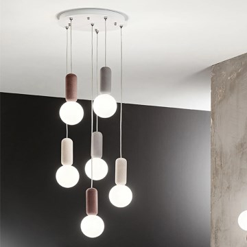 Ondaluce - Suspension sur câble ROCK 6xG9/7W/230V Ø 35 cm béton/marron/gris/blanc