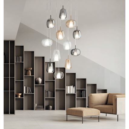 Ondaluce - Suspension sur câble THELMA 1 x E27 / 15 W / 230 V Ø 19 cm gris fumé
