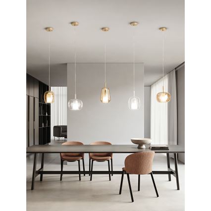 Ondaluce - Suspension sur câble THELMA 1xE27/15W/230V Ø 19,5 cm doré/beige fumé