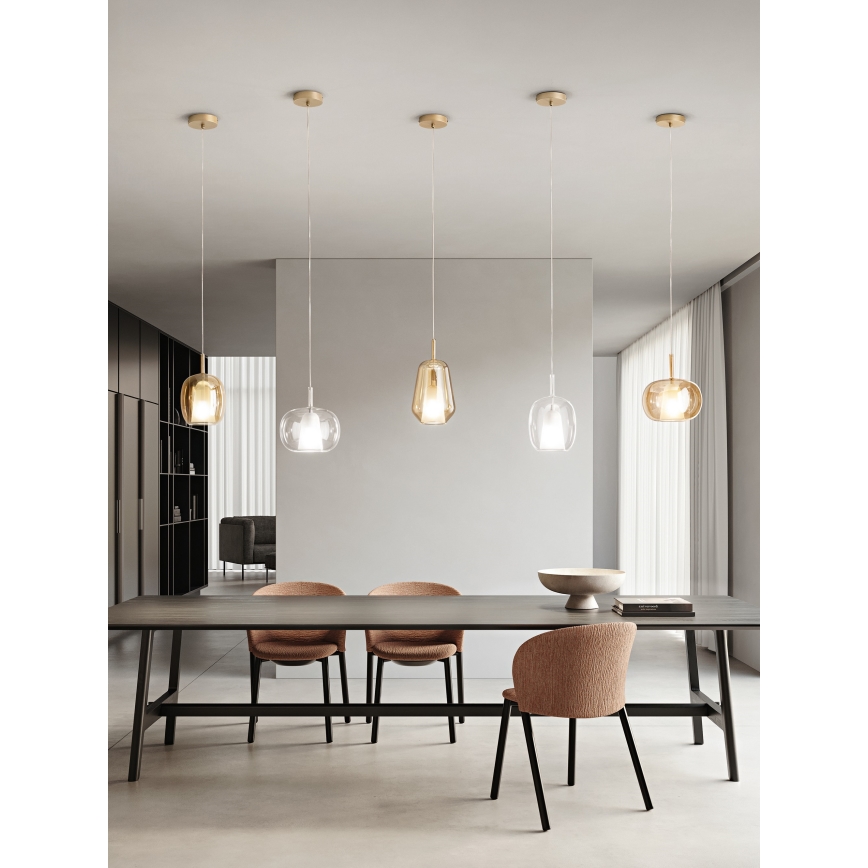 Ondaluce - Suspension sur câble THELMA 1xE27/15W/230V Ø 19,5 cm doré/beige fumé