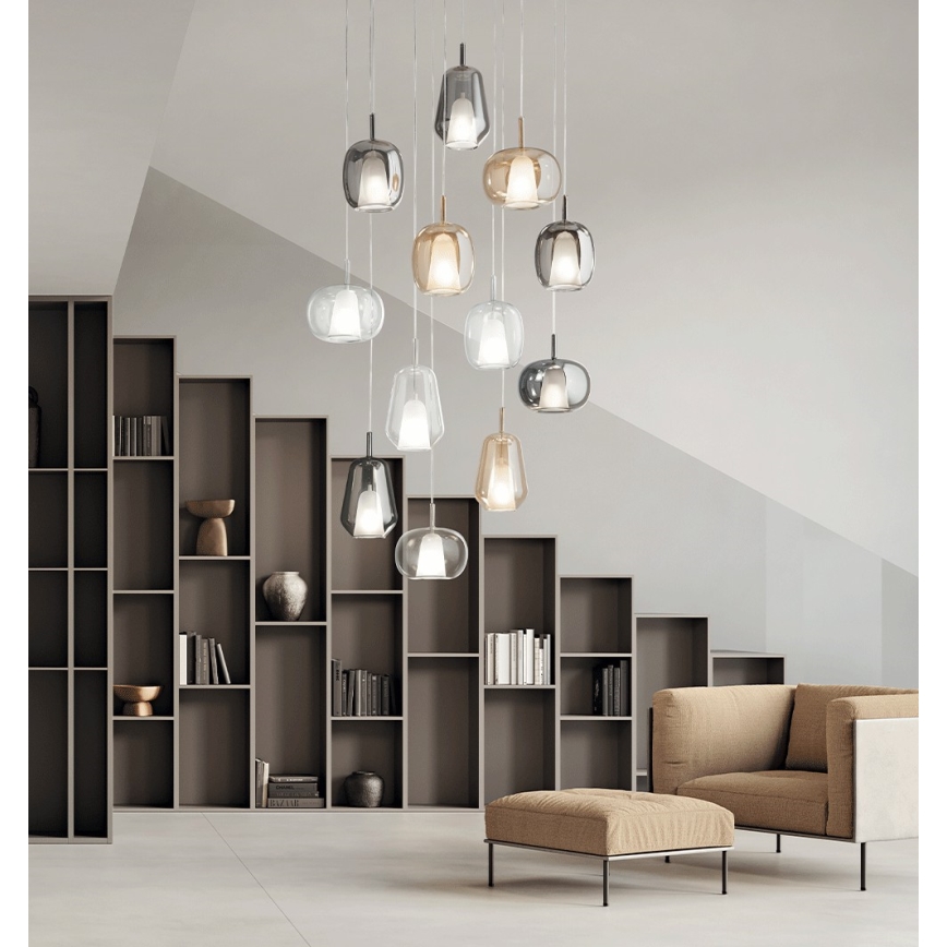 Ondaluce - Suspension sur câble THELMA 1xE27/15W/230V Ø 19,5 cm noir/gris fumé