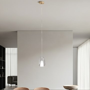 Ondaluce - Suspension sur câble THELMA 1xE27/15W/230V Ø 19 cm doré/transparent