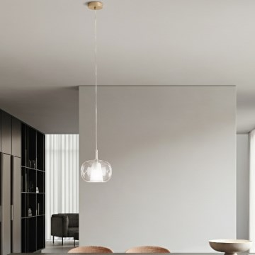 Ondaluce - Suspension sur câble THELMA 1xE27/15W/230V Ø 25 cm doré/transparent