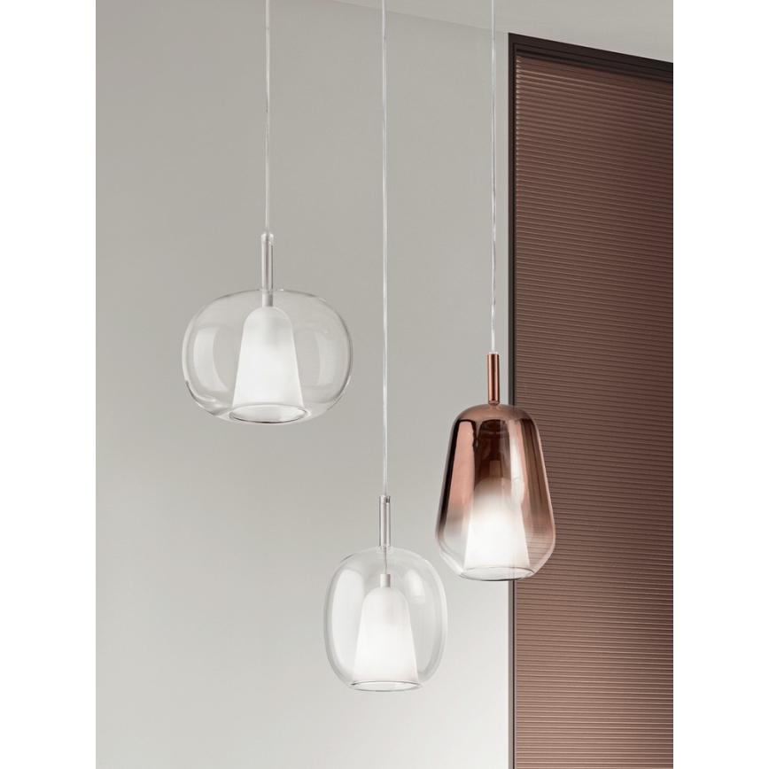 Ondaluce - Suspension sur câble THELMA 1xE27/15W/230V Ø 25 cm doré/transparent