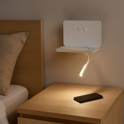 ONLI - Flexible LED-Lampe mit Ablage und Qi-Ladefunktion WIK LED/6,5W/230V + LED/3W weiß