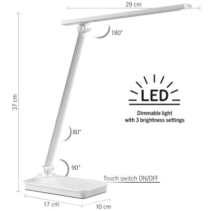 ONLI - Lampada da tavolo a LED dimmerabile con USB portem DESKI LED/7W/230V 4000K bianco