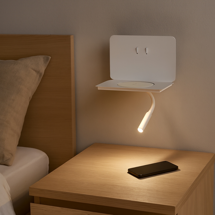 ONLI - Lampada LED flessibile con ripiano e ricarica Qi WIK LED/6,5W/230V + LED/3W bianca