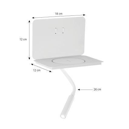 ONLI - Lampada LED flessibile con ripiano e ricarica Qi WIK LED/6,5W/230V + LED/3W bianca