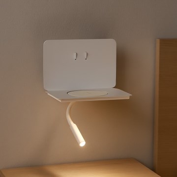 ONLI - Lampada LED flessibile con ripiano e ricarica Qi WIK LED/6,5W/230V + LED/3W bianca