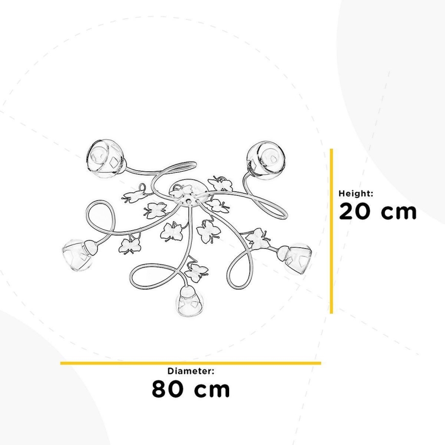 ONLI - Lampadario a plafone per bambini BUTTERFLY 5xE14/6W/230V