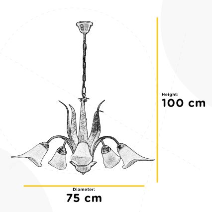 ONLI - Lampadario a sospensione con catena ALGA 5xE14/6W/230V bronzo